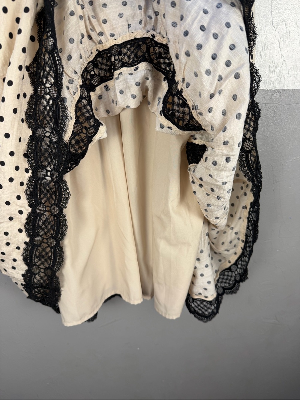 Express Cream Polka Dot Dress with Black Lace - Picture 4 of 8